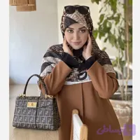 روسری نخ کاستوم قواره 140 طرح فندی رنگ کرم مشکی قهوه ای