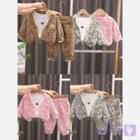 ست سه تکه لباس بچگانه طرح پلنگی شامل سوییشرت، بلوز و شلوار مناسب 1 تا 5 سال (کد 7KZ0L)