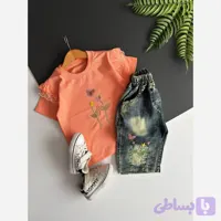 ست تیشرت پنبهای و شلوارک جین دخترانه مدل ترنم