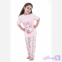 ست تیشرت و شلوار دخترانه طرح پیشی و دختر جنس پنبه و الیاف مصنوعی (کد 6DXX4)