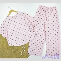 ست تیشرت و شلوار زنانه طرح پاپیونی جنس بابوس فری سایز (کد JICBS)