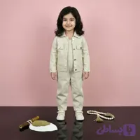 ست کت کتان و بیلر دخترانه رنگ استخوانی