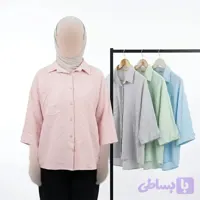شومیز زنانه نگینی آستین سه ربع جنس پفکی تک سایز