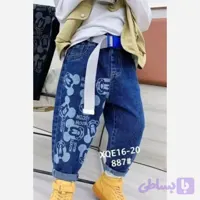 شلوار جین بچگانه طرح میکی موس وارداتی آبی رنگ