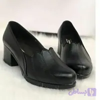 کفش پاشنه دار زنانه چرم مصنوعی مشکی مدل دل آرا (کد L4XM5)