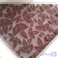 مینی اسکارف قهوه ای سه گوش طرح برگ دور توری کیفیت درجه یک
