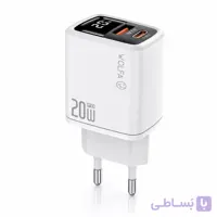 شارژر ۲۰ وات WOLFA دو پورت USB-C و USB-A با نمایشگر LED | مدل W.Hch01