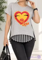 تیشرت پشت بلند آستین کوتاه زنانه ملانژ طرح Love (فری تا 40)