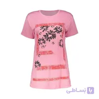 تیشرت زنانه صورتی طرح گل مناسب استایل روزمره کد 04 (فری تا 40)