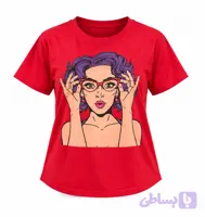 تیشرت نخ پنبه چاپی زنانه آستین کوتاه دختر عینکی (فری تا 42)