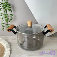 قابلمه پیرکس دودی گرد دسته بامبو 3/5 لیتر