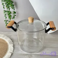 قابلمه پیرکس گرد دسته بامبو 4/5 لیتر