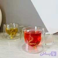 لیوان پیرکس دوجداره کافی دسته دار کف تخت 210 میل