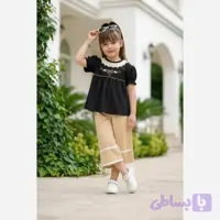ست تیشرت و شلوارک دخترانه کتان نخ پنبه مناسب 3 تا 10 سال - کفش سپید