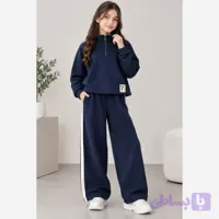 ست بلوز و شلوار اسپرت بچگانه نیم زیپ پنبه دورس دو نخ لاکرادار سایز 45 تا 65