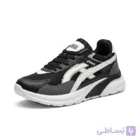 کفش اسپرت مردانه اسیکس مشکی رویه اسپیسر و چرم صنعتی زیره PU