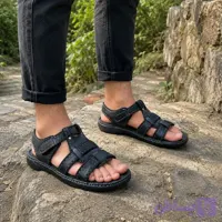 صندل چرم مردانه روزمره رنگ مشکی و قهوهای - کفش سپید