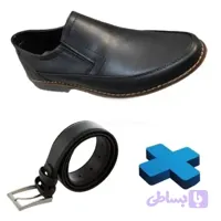 ست هدیه مردانه شامل کفش چرم لژدار راحت و کمربند چرم صنعتی مدل نیک