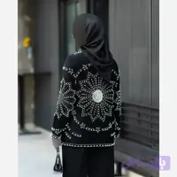 کتی خورشید کرپ لمه مروارید و سنگ سایزبندی 40 تا 50 تک رنگ مشکی قد 70