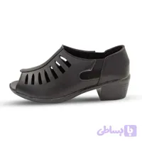 صندل طبی زنانه چرم پاشنه 5 سانت مدل حصیری