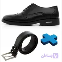 ست هدیه کفش و کمربند مردانه چرم مشکی