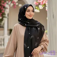 روسری نخی زنانه طرح قلب و پاپیون مشکی