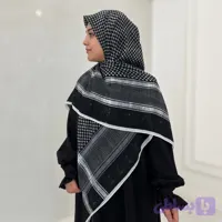 روسری سوپرنخ زنانه رنگ مشکی طرح چفیه سفید