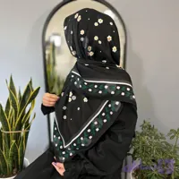 روسری سوپرنخ زنانه رنگ مشکی طرح بهشت