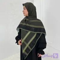 روسری سوپرنخ زنانه رنگ مشکی طرح چفیه سبز روشن