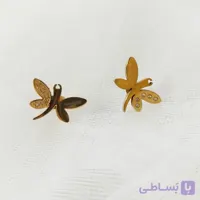 گوشواره استیل آبکاری طلا مارک swatch طرح سنجاقک با 3نگین مخراج کاری