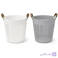 سبد لباس و نظم‌دهنده مدرن با طراحی شیاردار و دستگیره چرمی