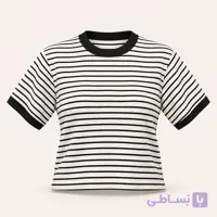 تیشرت یقه هفت راه راه زنانه زارا مشکی