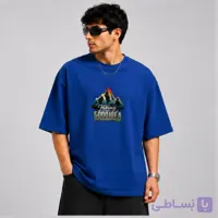 تیشرت مردانه باکسی آبی طرح کوه