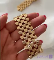 دستبند زنانه ژوپینگ مدل قلبی تراش  پهن طلایی