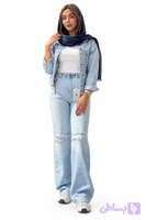 شلوار نیم بگ زنانه آبی روشن زانو زاپ دار قد ۱۱۰