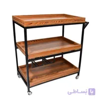 ترولی پذیرایی چرخدار سه طبقه با سینی کشویی در طبقه دوم مدل D3