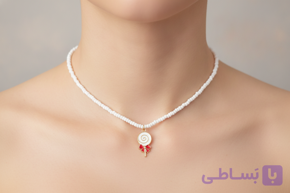 گردنبند مرواریدی طرح آبنبات چوبی فانتزی - اکسسوری تابستانی شیک