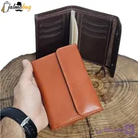 کیف پول و جامدارکی مردانه چرم اصل گاوی دو دکمه با 18 جاکارتی