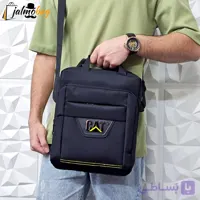 کیف دوشی و دستی مردانه برزنتی دیبا خارجی سه خانه مشکی بزرگ