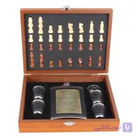 ست فلاسک استیل جیبی به همراه جعبه چوبی شطرنج