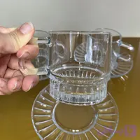 فنجان نعلبکی کمر باریک بلور دلی گلس (DELI GLASS) دست ۶ تایی