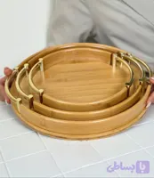 سینی بامبو ۳ تکه دسته طلایی