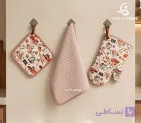 ست 3‌ تکه دستمال‌نظافت، دستکش و دستگیره آشپزخانه طرحدار