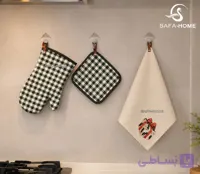 ست دستگیره، دستکش فر و دستمال نظافت آشپزخانه طرح چهارخانه