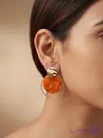 گوشواره رزینی  دکمه ای پشت میخی دور حلقه ای استیل طلایی از برند اکسسوری  وارداتی