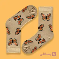 جوراب ساق دار برند اپتیمیست طرح پروانه رنگ زمینه کرم