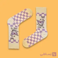 جوراب ساقدار شطرنجی کرومی یاسی