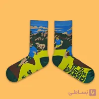 جوراب اسپرت ساق دار برند اپتیمیست طرح دونده رنگ مغزپسته ای