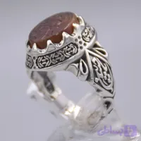 انگشتر عقیق یمنی خطی "یا علمدار" مردانه «کد 7063»