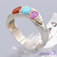 انگشتر چند نگین شامل زمرد، فیروزه، عقیق، یاقوت قرمز و یاقوت کبود زنانه «کد 6931»
